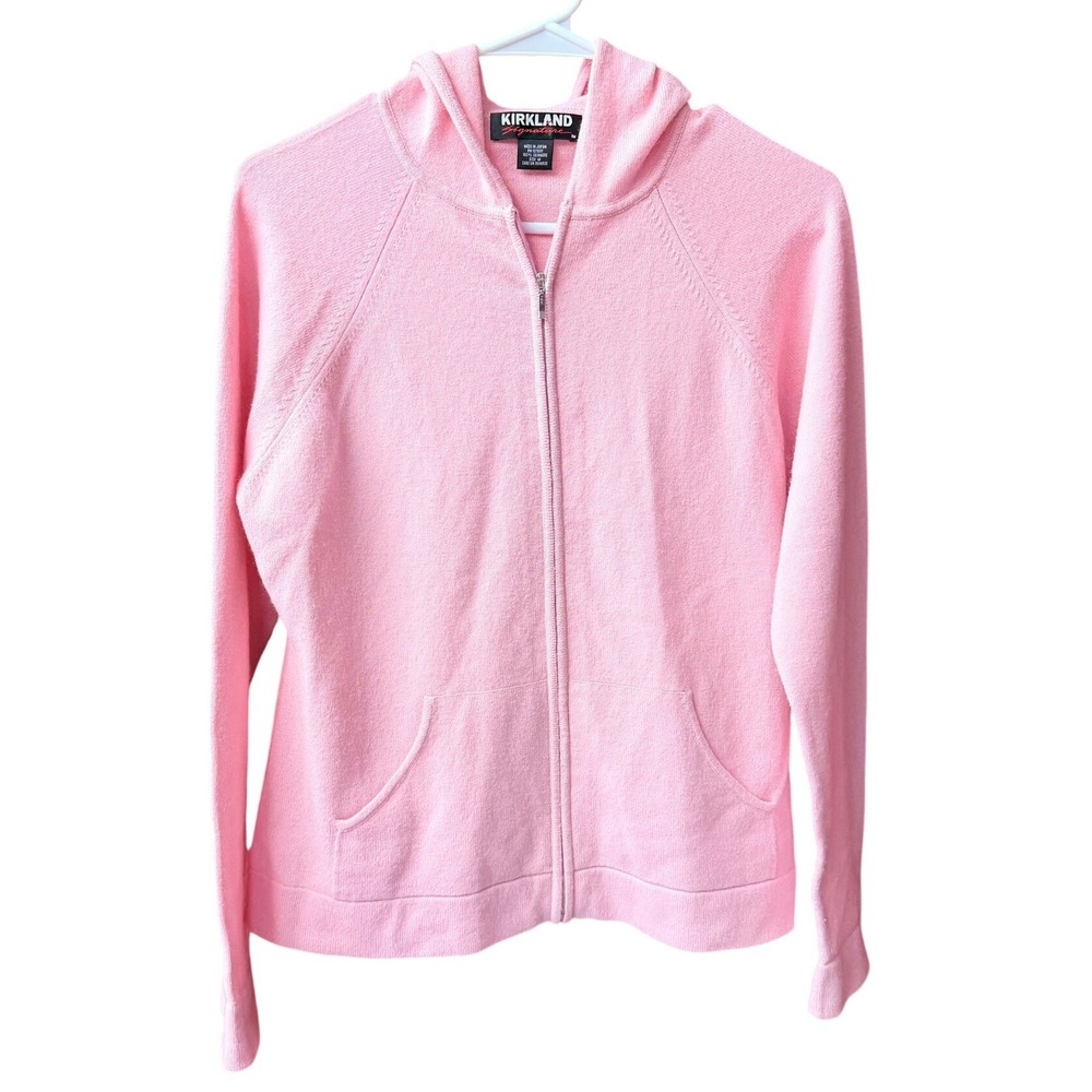 Kirkland Signature 100% Cashmere Hoodie Womens M Pink Full Zip Knit Sweater